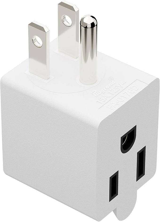 90 Degree Adapter Right Angled Downward Angled USA 3-Prong Male-Female Adapter, 5-15P to 5-15R Direction Changer, White