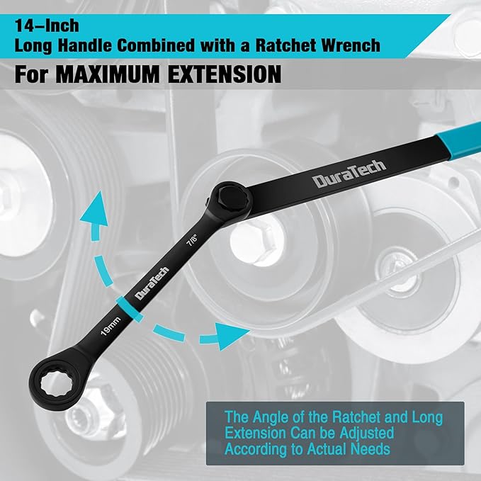 DURATECH 15-Piece Universal Ratcheting Serpentine Belt Tool Set, Belt Tensioner Tool Kit with Blackening Treatment for Installing and Removing Pulleys and Belts