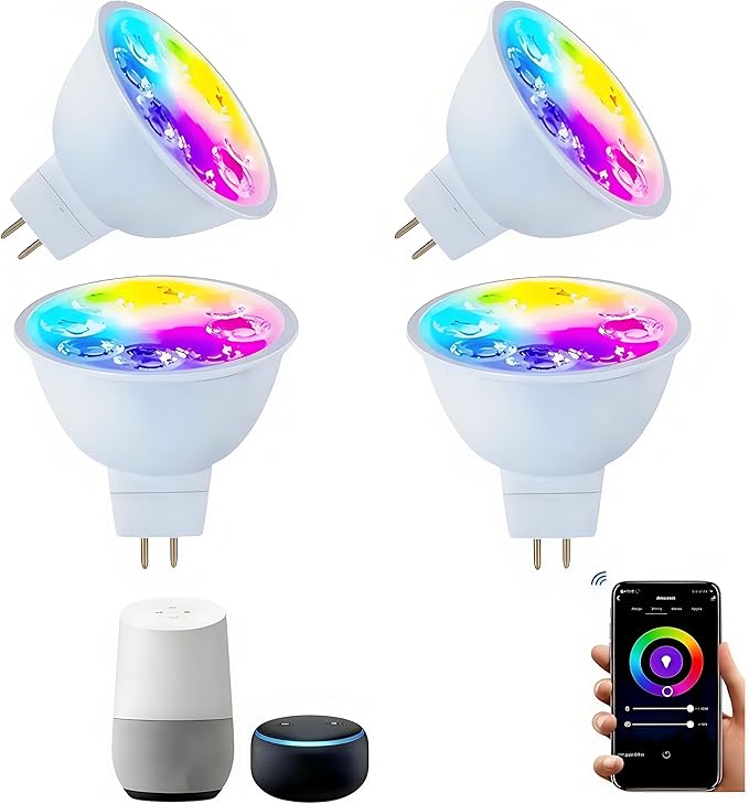 Smart MR16 GU5.3 LED Bulb,GU5.3 Light Bulbs,Dimmable Color Changing Light Bulbs,12Volt Gu5.3 Bi-Pin Base,WiFi & Bluetooth LED Bulbs Work with Alexa,Google Assistant,16Million Colors Syncs with Music.
