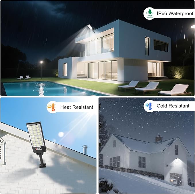 Solar Street Lights Outdoor, Solar Lamp IP66 Waterproof Security Flood Light Dusk to Dawn, Motion Sensor with Remote Control for Yard Garden Garage Parking Lot, 4 Pack