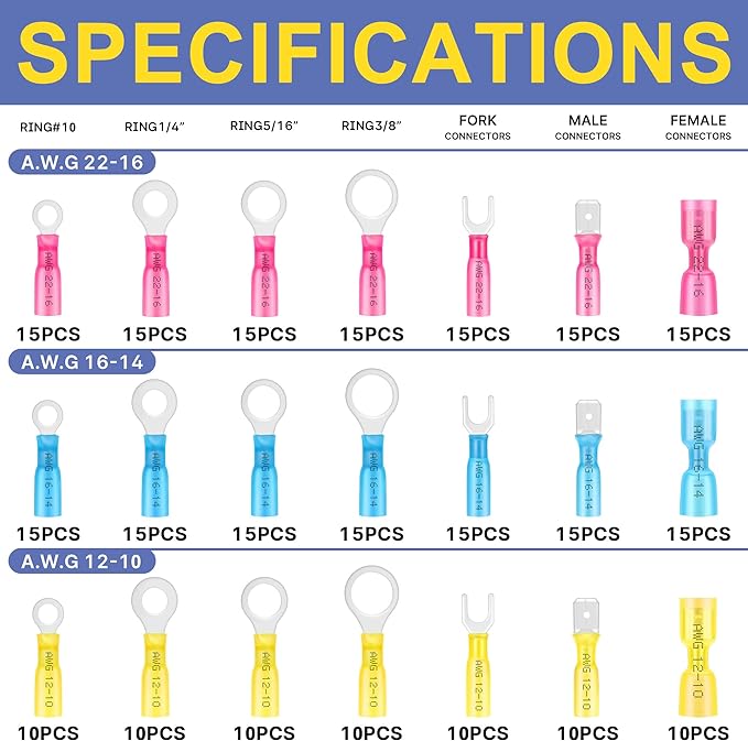 haisstronica Crimping Tool for Heat Shrink Connectors Set with 280PCS AWG 22-10 Marine Grade Heat Shrink Wire Connectors and Wire Stripper