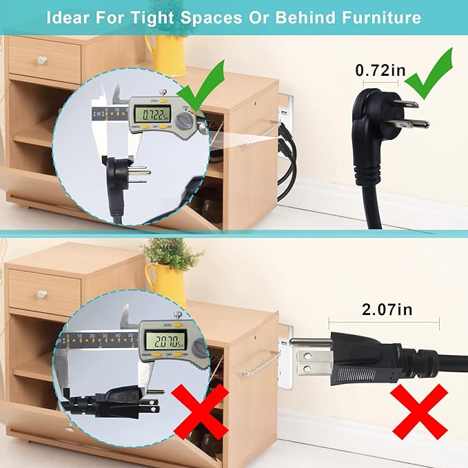[4 Pack] Flat Plug Short Power Extension Cord - 6inch Black Low Profile Flat Head 3 Prong Grounded Indoor Extension Cord,16AWG 13amp Household Appliance Electrical Extension Cord with Flat Wall Plug