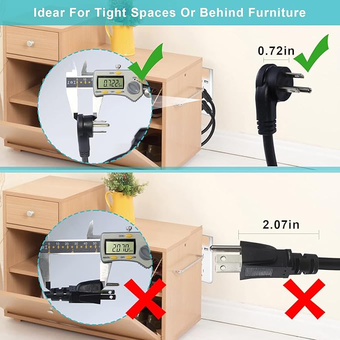 [5 Pack] Flat Plug Short Power Extension Cord - 6inch Black Low Profile Flat Head 3 Prong Grounded Indoor Extension Cord,16AWG 13amp Household Appliance Electrical Extension Cord with Flat Wall Plug