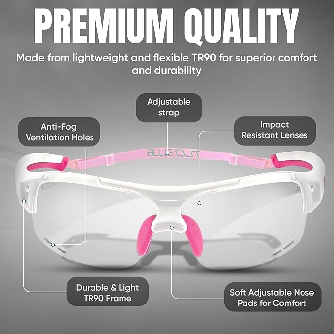 BLUE CUT Sports Safety Goggles Interchangeable Sun Lens Anti Fog UV Protection Indoor Outdoor Pickleball Cycling Basketball