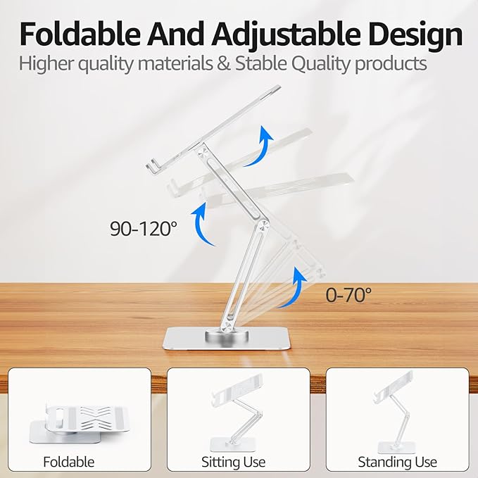 Urmust Height Adjustable Laptop Stand for Desk with 360°Rotating Base, Foldable & Portable Laptop Riser, Computer Accessories for Collaborative Work, Compatible with MacBook Pro, All Laptops 10-17"