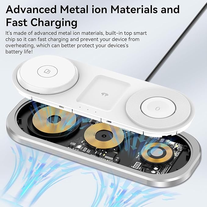 3 in 1 Wireless Charger for iPhone, Foldable Charging Station for Magsafe for iPhone 16/15/14/13/12/Pro Max/Pro/Mini/Plus, Apple Watch 10/9/8/7/SE/6/5/4/3/2/1/Ultra2/Ultra, AirPods pro/2/3/4 (Silver)