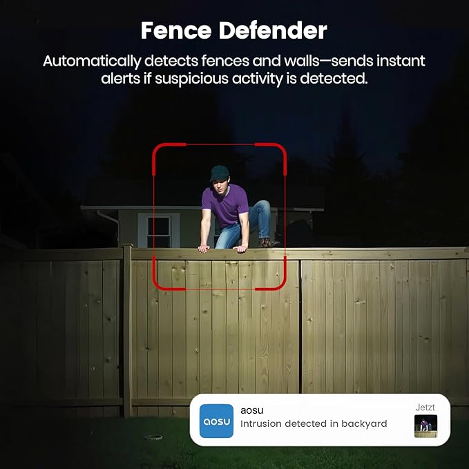 AOSU Solar Wall Light Cameras, 3K Security Cameras Wireless Outdoor, Battery Powerd Enhanced AI Detection for Fences & Parking, Easy Setup, Color Night Vision [2.4G+Bluetooth]