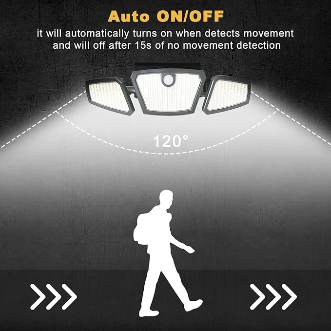 Motion Sensor Lights Indoor/Outdoor, 2100LM Home Security Lights, 6500K Wireless IP65 Waterproof 3 Heads Outdoor Battery Powered Flood Lights for Garage, Porch, Basement, Barns, Yard