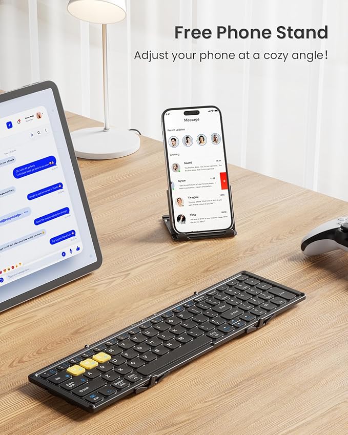 Foldable Bluetooth Keyboard, Folding Portable Wireless Keyboard with Numeric Keypad, Pocket Travel Keyyboard for MacOS Android Windows iOS, Sync Up to 3 Devices (BT5.1 x 3)
