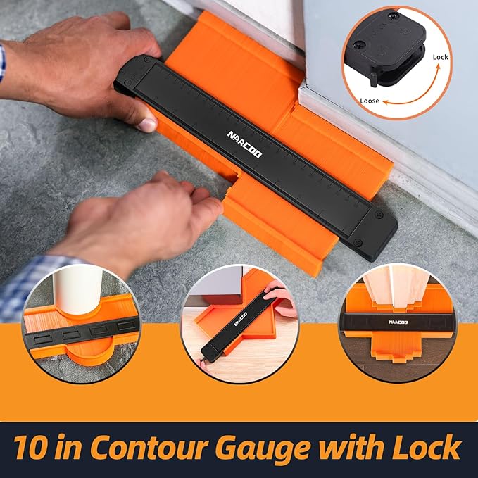 Laminate/Vinyl Flooring Tools, NAACOO Heavy Tapping Block, Heavy Pull Bar, Knee Pads, 10” Contour Gauge, 20pc Upgrade Flooring Spacers, Rubber Mallet/Pro-6 in 1 Floor Installation Kit