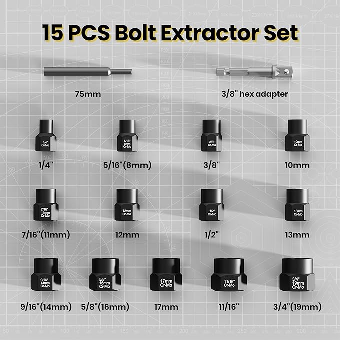 28PCS Bolt Extractor Set, Impact Nut/Bolt Removal Drill Kit, Broken Nut and Bolt Extractor, Cr-Mo Steel, for Removing Socket Screws, Broken Bolts