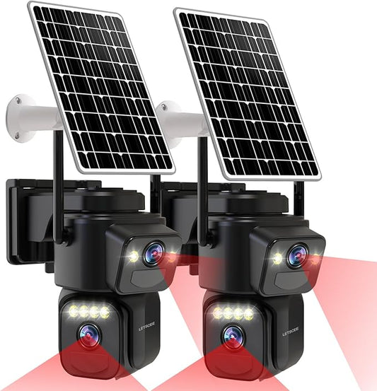Security Cameras Outdoor WiFi,5G/2.4G Cameras for Home Security Solar Power with Dual Lens,Motion Detection,Night Vision,2-Way Audio,Weather Proof,No Subscription Fee