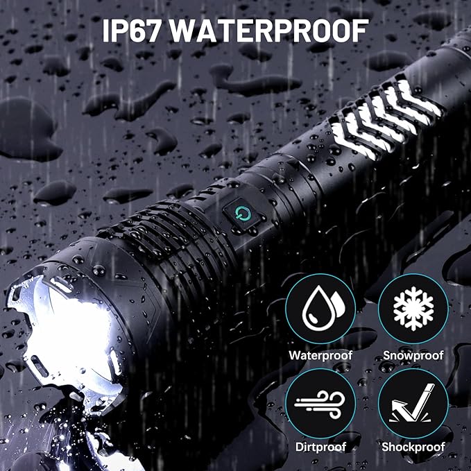 Rechargeable LED Flashlights 6000.000 High Lumens, Super Bright Flashlight with Input and Output Functions, Tactical Flashlight for Camping Home Emergencies (Large, Piece, 1)