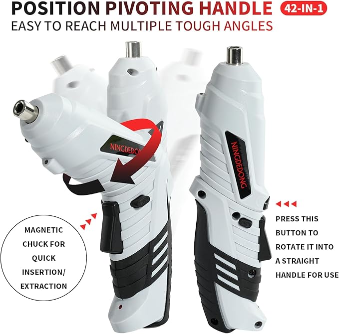 Electric Cordless Screwdriver Set, power-screw-guns，Rechargeable Cordless Power Tool with Carrying Case and Bits (white)