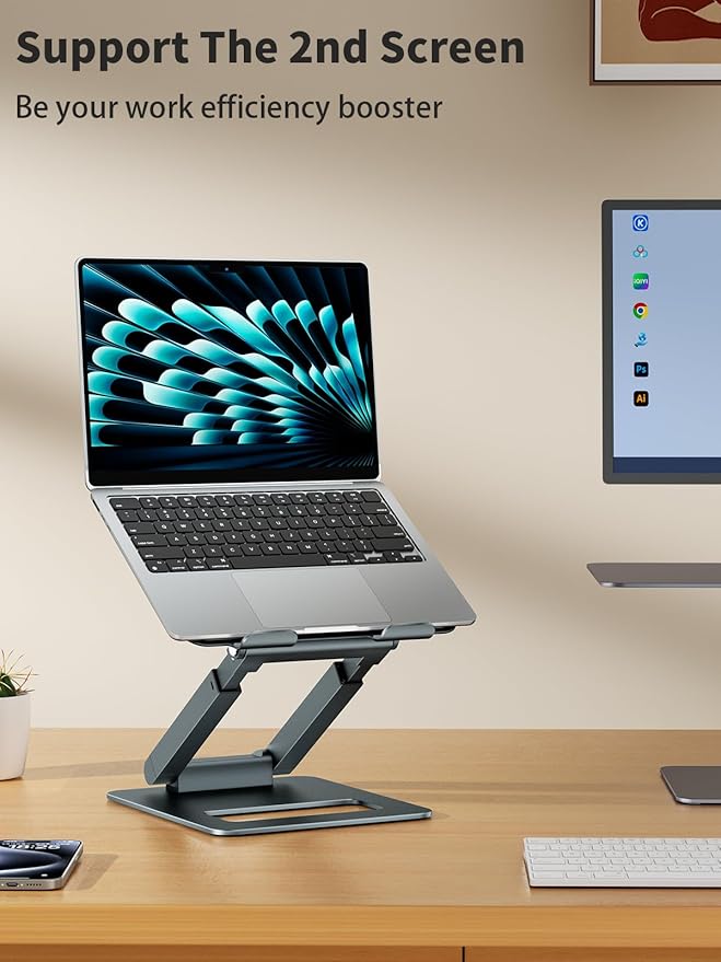 tounee Laptop Stand for Desk Adjustable Height, Telescopic Computer Stand with Pull Out Design Ergonomic Laptop Riser Fits All Laptops 10-17"-Gray