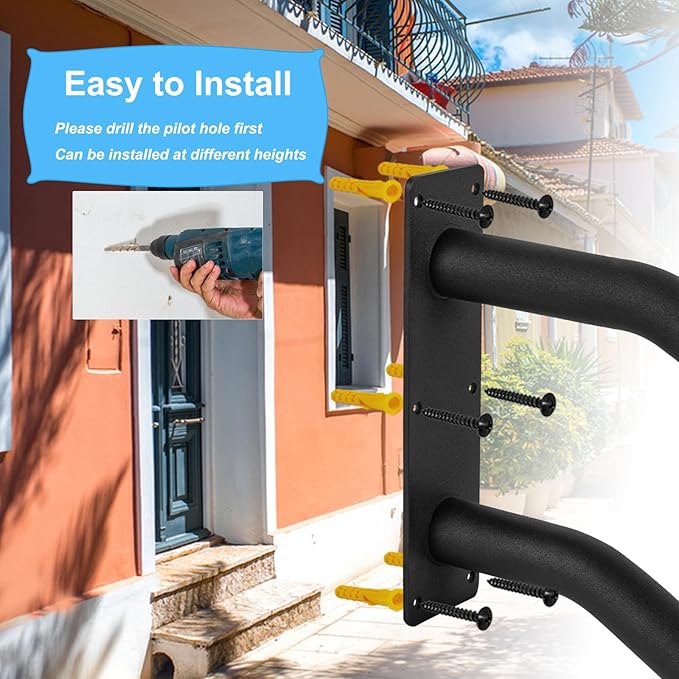 2 Pack Handrail for Outdoor Steps for 1-2 Step Stairs Wall Mount handrails U Shaped Handrail, Stair Rail with Black Powder Coat Finished, Suitable for Garden，Yard and Garage