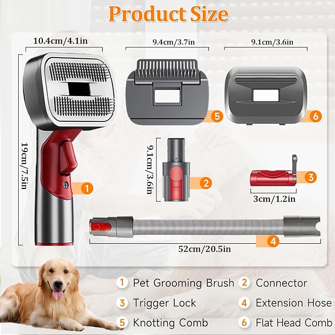 3-in-1 Pet Dog Grooming Attachment Kit, Deshedding Brush Attachment for V15, V11, V10, V8, V7 – Effective Grooming & Cleaning – Hair Grooming Tools for Dog and Cat, 6 Pack