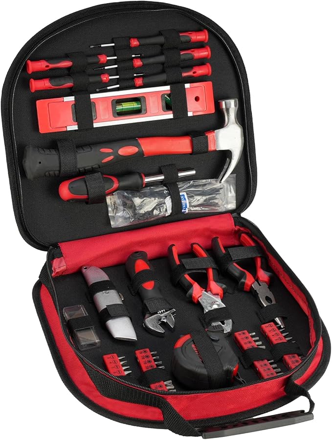 Multi-Purpose Tool Kit with Compact Round Pouch, 164-Piece, Scarlet 12 x 11.4 x 2 inches