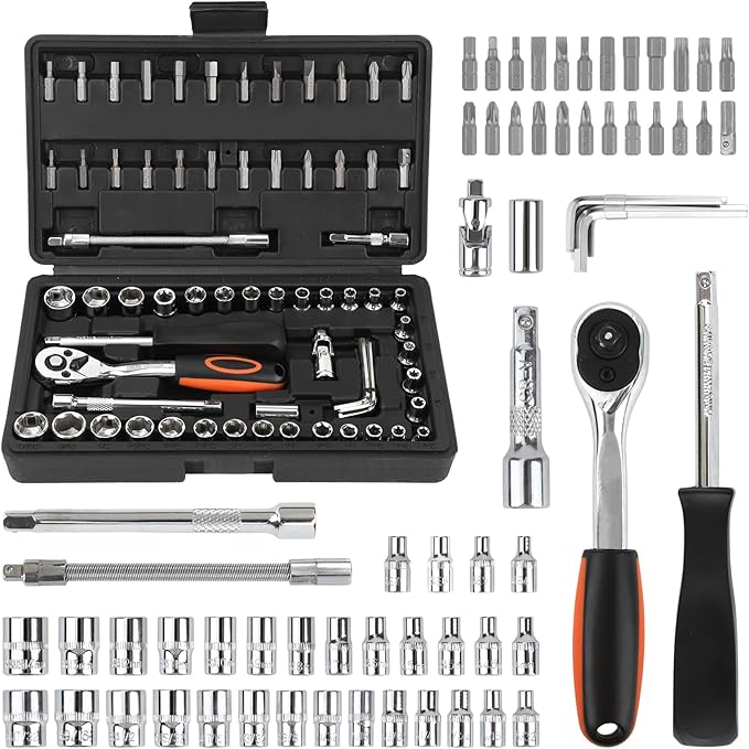 COMOWARE 69pcs Socket Set (1/4'' & 3/8''), Metric & Standard Mechanic Tool Set, Socket Wrench Sets with Extension Bar, 72T Ratchet Wrench, Ratchet Sets for Auto Repairing & Home Use