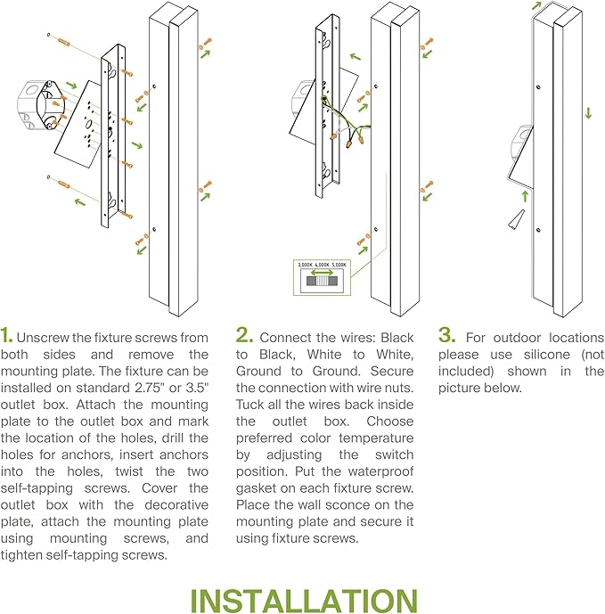 ASD LED 18" Long Wall Mount Light Fixture, Outdoor & Indoor Linear Sconce | 3CCT, Dimmable, Waterproof, Anti-Rust, ETL Listed | 18W 1200LM 3000-5000K 100-277V | Exterior Porch Lighting | Black