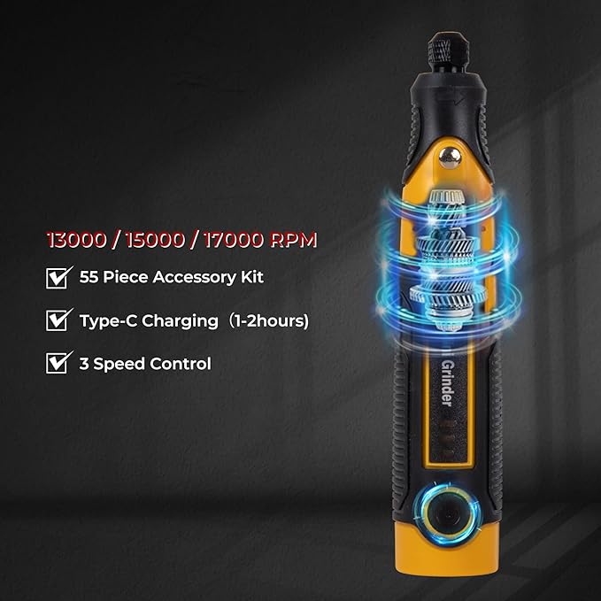 3.6V Mini Grinder Tool, Cordless Rotary Tool with Battery |55 Piece Accessory Kit (Diamond Burrs, Cut-Off Wheels, Buffing Wheels, Sanding Drums) for Engraving, Polishing, Cutting| Angle Grinder Set