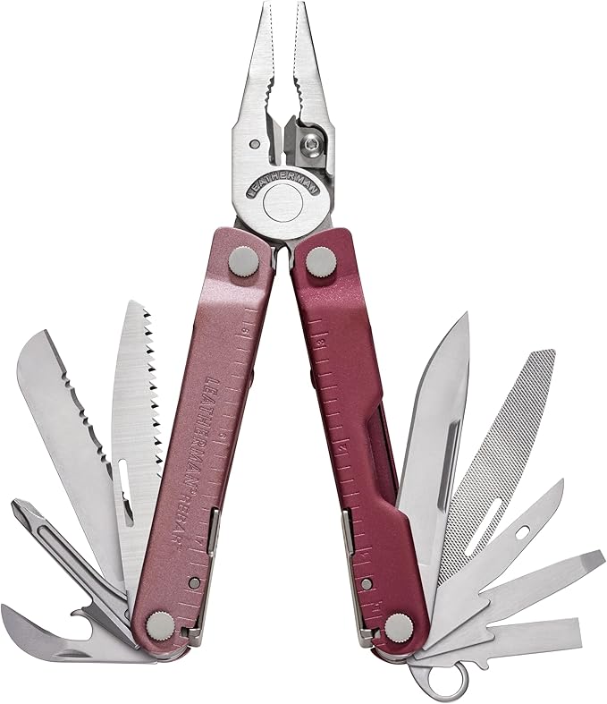 LEATHERMAN, Rebar Multitool with Premium Replaceable Wire Cutters and Saw, Heathered Cranberry