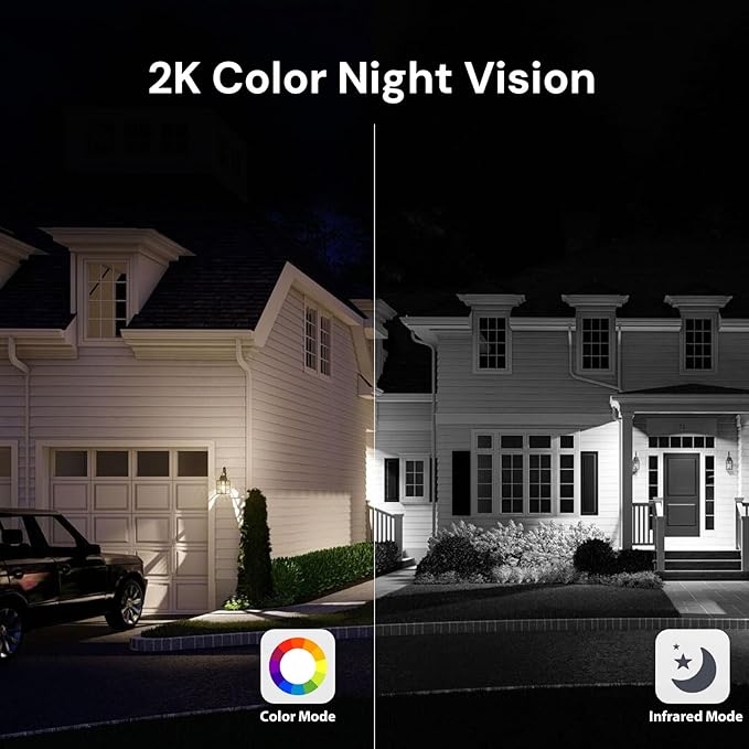 2K Solar Security Camera Wireless Outdoor, 360° View Pan/Tilt Battery Camera for Home Security, Color Night Vision, Spotlight, 2-Way Audio, PIR Motion Sensor, 2.4GHz WiFi Only, Weatherproof