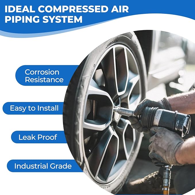 Shop Air Line Kit 3/4"×100'&200'&300' Compressed Air Line Kit, HDPE-Aluminum Piping Rapid Air System Garage Air Compressor Accessories Leak-Proof & Easy to Install