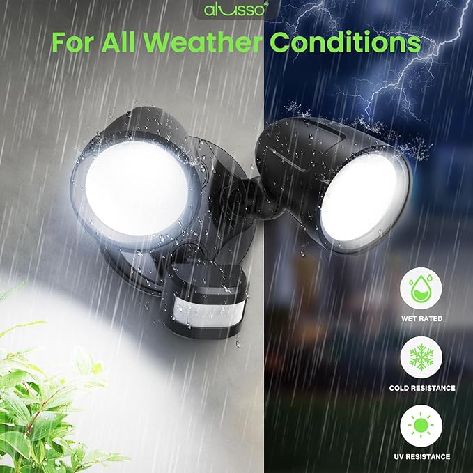 ALUSSO® Motion Sensor Outdoor Lights, 30W 2700LM LED Flood Light Outdoor Metal Heads, 3 Modes(Dusk to Dawn/Auto/On Time) & 3CCT 3000K/4000K/6500K, Waterproof Hardwired Security Light ETL Listed, 1PC
