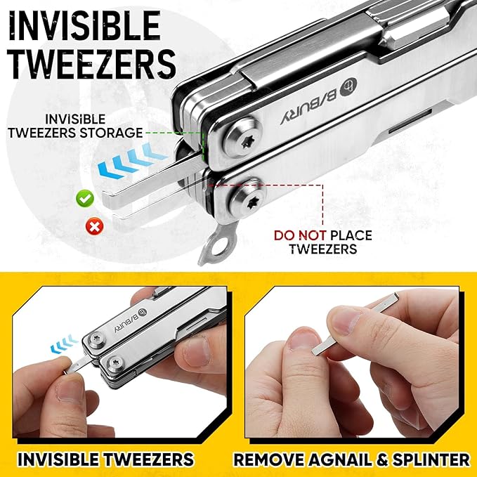 BIBURY Mini Multitool BI2052A, 8 in 1 Keychain EDC Scissors w/Window Breaker, Seat Belt Cutter, Bottle Opener for Outdoor Survival, Mini Multi Tool Cool Gadget TSA Approved, Gifts for Men and Women