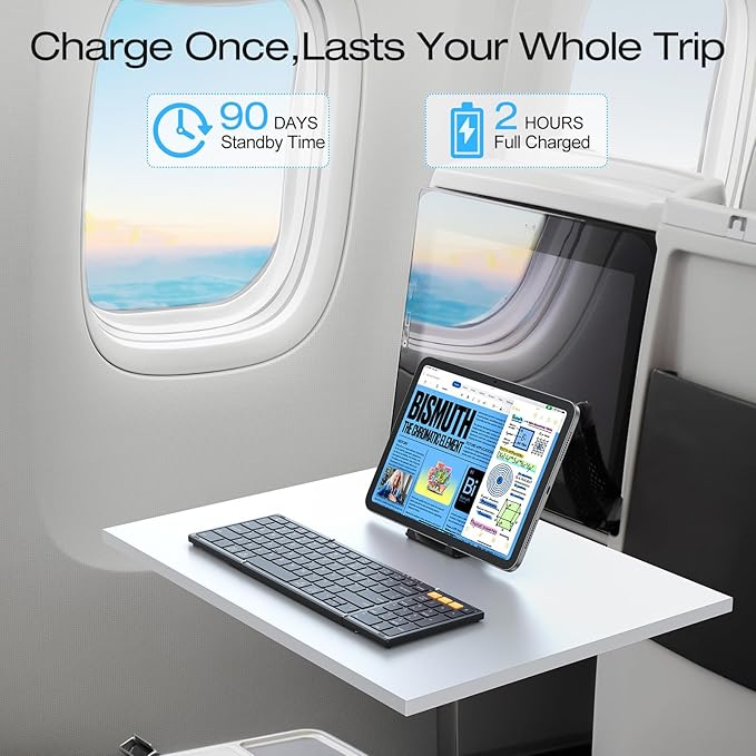 OMOTON Foldable Bluetooth Keyboard Supports Up to 3 Devices, Rechargeable Wireless for iPad iOS Android Tablet MacOS Windows Laptop PC, Full Size Folding Travel Keyboard