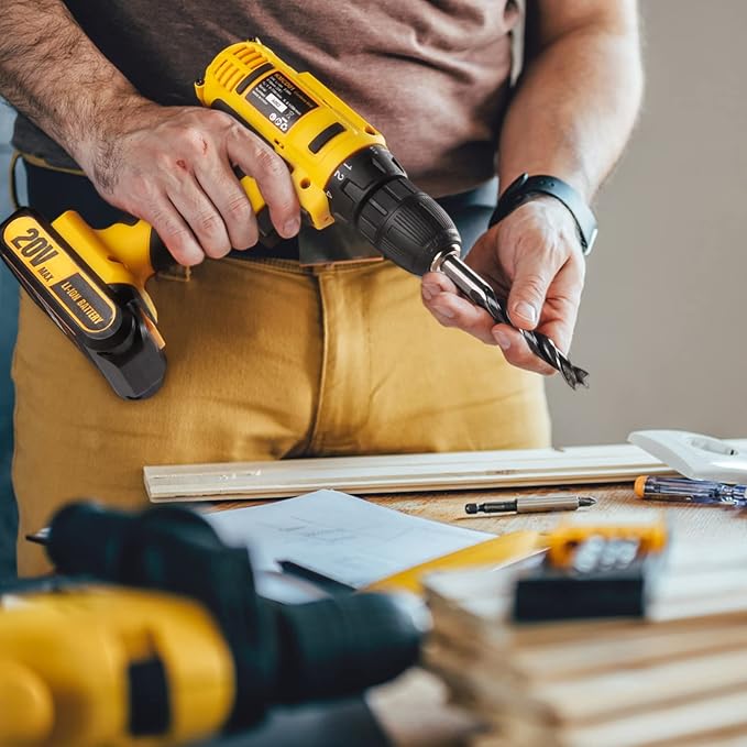 KREBS 20V Cordless Drill Electric Power Drill Set 3/8” Keyless Chuck 265 in-lbs Torque 18+1 Position Drill Driver Kit LED Light 88pcs Accessories for Furniture Assembly, DIY Project, Home Improvement.