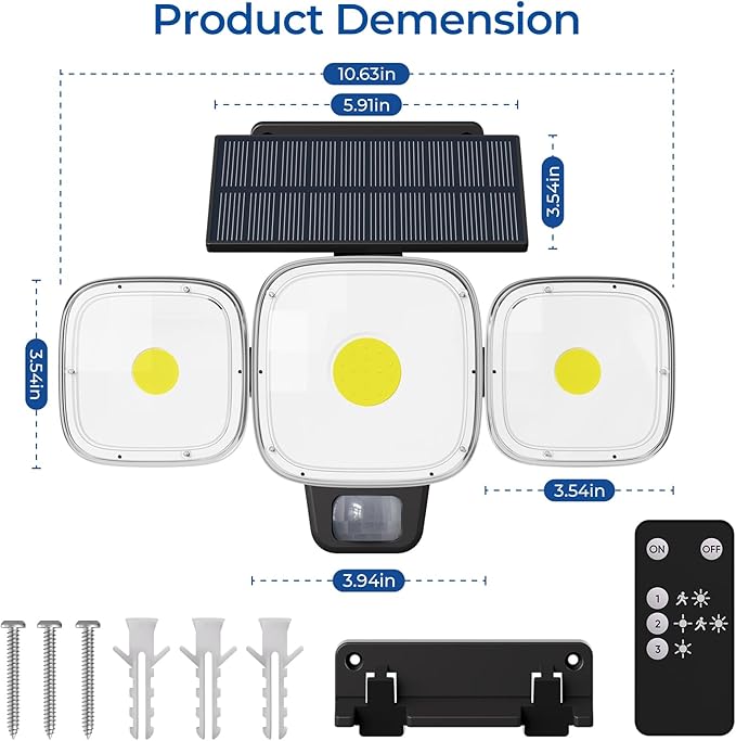 CINOTON Solar Motion Sensor Outdoor Lights, 3 Modes LED Security Flood Light with Remote Control, IP65 Waterproof Solar Powered Outside Wall Lighting for Garden Patio Garage Yard Entryway Black 1 Pack