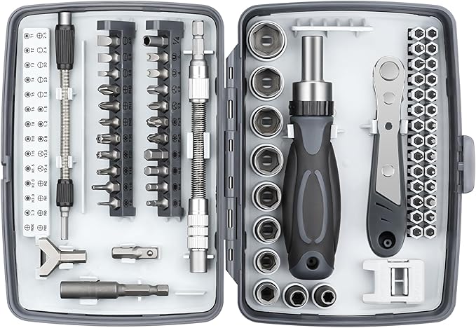 Ratchet Screwdriver Set, 68-in-1 Multi-Tool with 180° Rotatable Handle, High-Density CRV Steel Precision Bits, Magnetic Tip, Ergonomic Grip, for Computer, Bike, Car, Home Repairs (9902B)