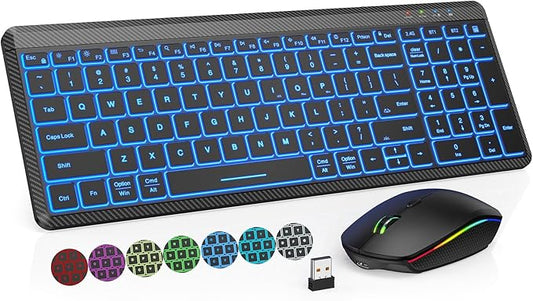 Wireless Keyboard and Mouse Bluetooth, Multi-Device Mini Keyboard, Switch up to 3 Devices, Slim Portable Travel Backlit Cordless Set, RGB Silent Mouse, for Mac, Windows, iOS, Android, Ipad - SABLUTE