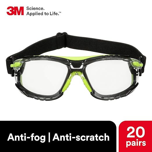 3M Solus 27362-case Protective Eyewear 1000 Series S1201SGAF-SKT, Scotchgard Anti-Fog Lens, 5" Height, 2" Wide, 10" Length, Polycarbonate/Plastic, One Size Fits Most, Green/Black/Clear (Pack of 20)