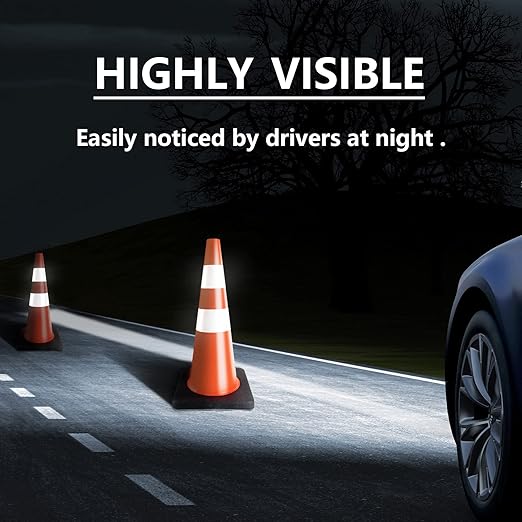 Traffic Cones 28 inch PVC Orange 8 Pack Heavy Duty Black Base Construction with Reflective Collars Fit Parking Lot,Driveway Road Traffic Control Safety Cones