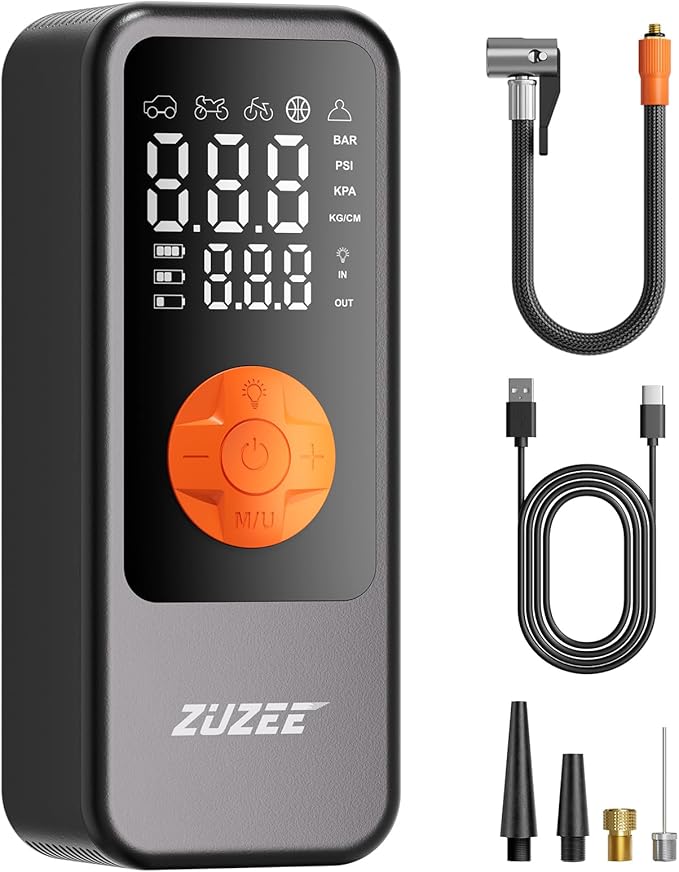 Tire Inflator Portable Air Compressor, 4X Faster & High-Capacity Battery, Portable Tire Inflator with Digital Pressure Gauge, LED Light, 150PSI Air Pump for Car Tires, SUV, Motorcycle, Bike, Ball, etc