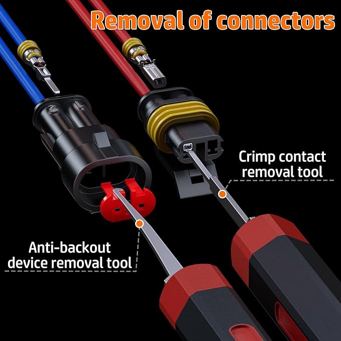 PEBA Crimping Tool Kit, Automotive Electrical Wire Connector Plug Kit 1/2/3/4 Pin Connectors, with Ratchet Crimping Tool 22-14 AWG, 2 Removal Tool | Waterproof Car Electrical Connector Terminals Kit