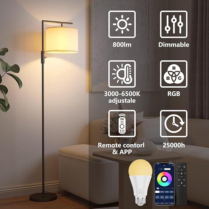 A19 Color Changing Light Bulb with Remote Control&App Control, 800LM 9W(60W Equivalent) Dimmable 3000K-6500K RGBWW,E26 Base 2.4GHz,Light Bulb for Home Decor,2Bulb&1Remote