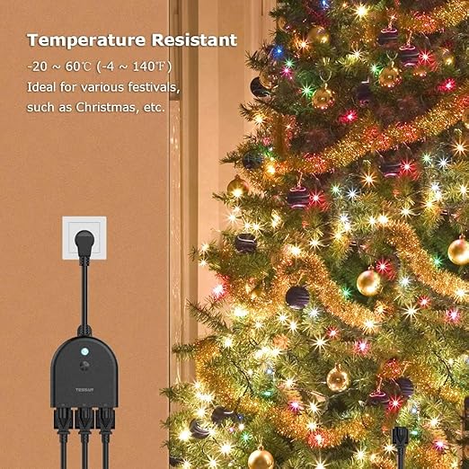 Outdoor Smart Plug Waterproof, TESSAN WiFi Smart Outlet Switch with 3 Individual Sockets Compatible with Alexa Google Home, Remote Control and Timer Function, 2.4GHz Wi-Fi Only
