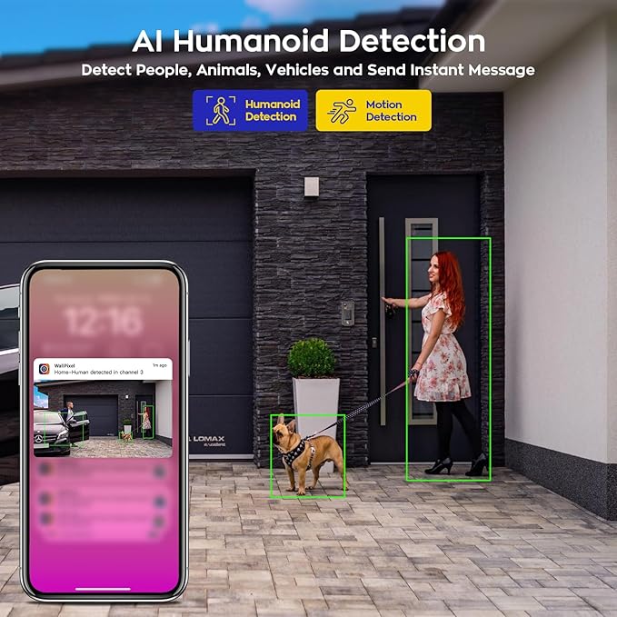 xmartO [Dual-Image Wide FOV] 16CH Security Camera System Wireless, 4-Set 2-in-1 Cameras, 4K Long Range WiFi 6 Surveillance NVR, Pan Tilt Zoom 4MP QHD Home CCTV Camera Set with 500GB, 7/24 Record