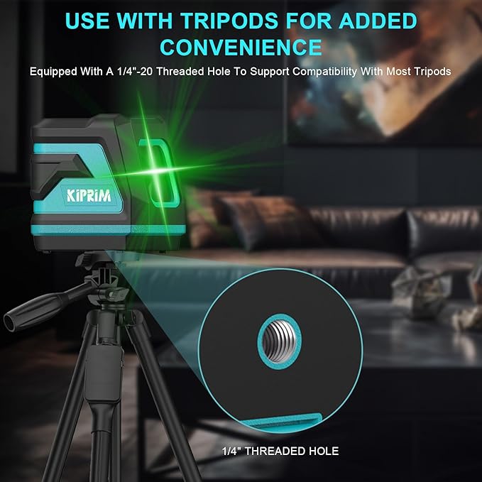 Kiprim Green Laser Level Upgraded LV8 with Enhanced Visibility,Adjustable Brightness,Manual/Self Leveling/Pulse Mode,Batteries and Carrying Pouch Included