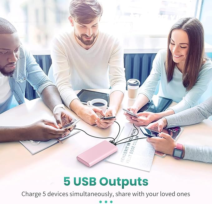 Portable Charger 38800mAh,LCD Display Power Bank,5 USB Outputs Battery Pack Backup,USB-C in&out Dual Input Phone Charging Compatible with iPhone 16/15/14/13 Pro,Android Samsung Galaxy Pixel Nexus-Pink