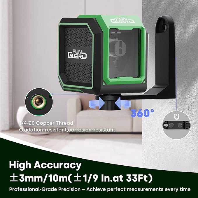 Green Laser Level with Self-leveling& Manual Mode Horizontal and Vertical Lazer Level with 360°Magnetic Bracket, 2xAA Batteries for Construction Home Decoration DIY etc.