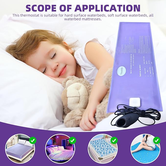 Waterbed Smart Thermostat, 200W Adjustable Softside Hardside Water Bed Heater, LED Display Waterbed Heater, Safe and Durable, For King, Queen, Full and Twin