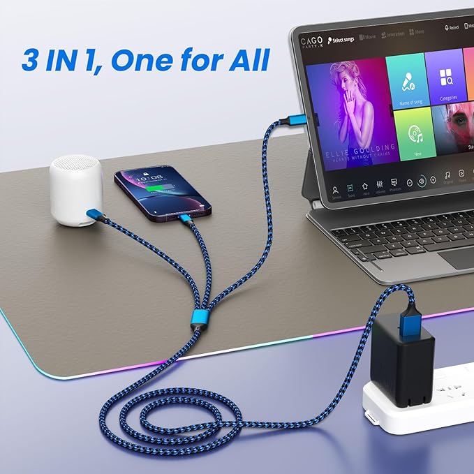 Multi Charging Cable(3Pack 4FT), 3 in 1 Charging Cable for Multiple Devices, USB-A Multi Charger Cord with Type-C, Micro USB and IP Port for iPhone 16/15/14/13/iPad/Android/Tablets and More