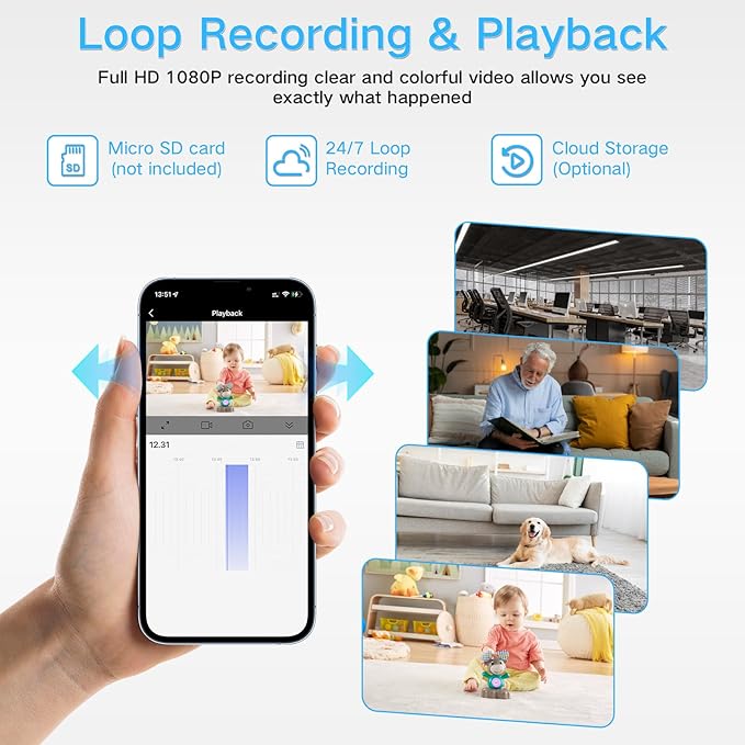 WiFi Indoor Security Camera with Clock Wireless 1080P HD Nanny Cam with Night Vision, Motion Detection Surveillance Cameras for Home, Pets, Office