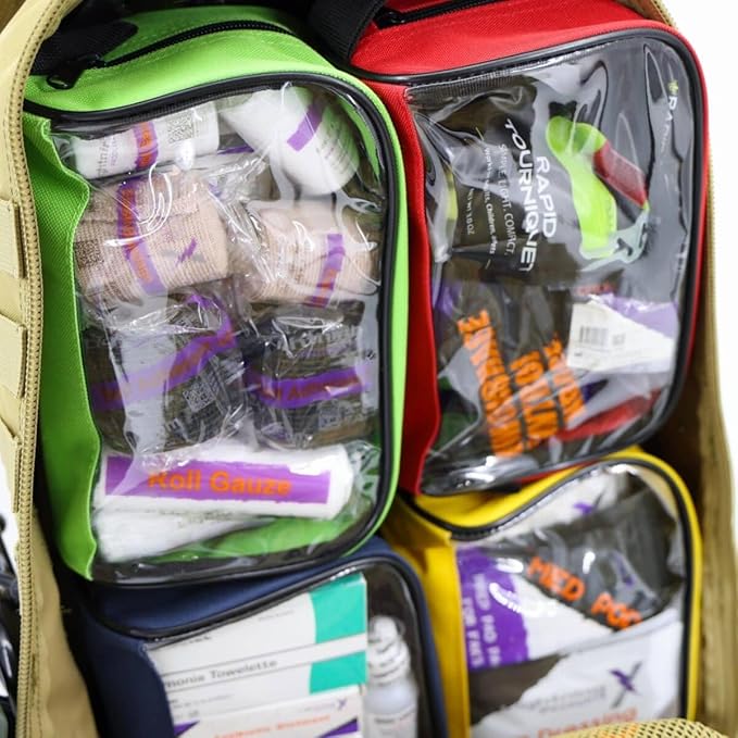 Lightning X Stocked Modular Trauma & Bleeding First Aid Responder Medical Backpack + Kit (Tan w/Hydration Bladder)