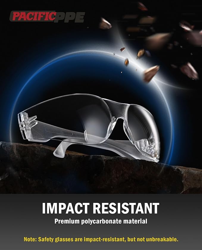 PACIFIC PPE 18 Pack Safety Glasses for Men and Women, ANSI Z87 Protective Eyewear with Scratch Resistant Clear Wraparound Lenses, Adjustable Goggles for Lab, Work and Shooting